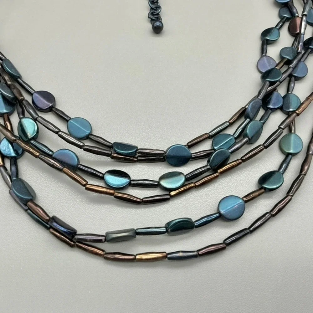 Chico's Necklace Womens Blue Multi-Strand Beaded Layered Statement 20-22 Inches